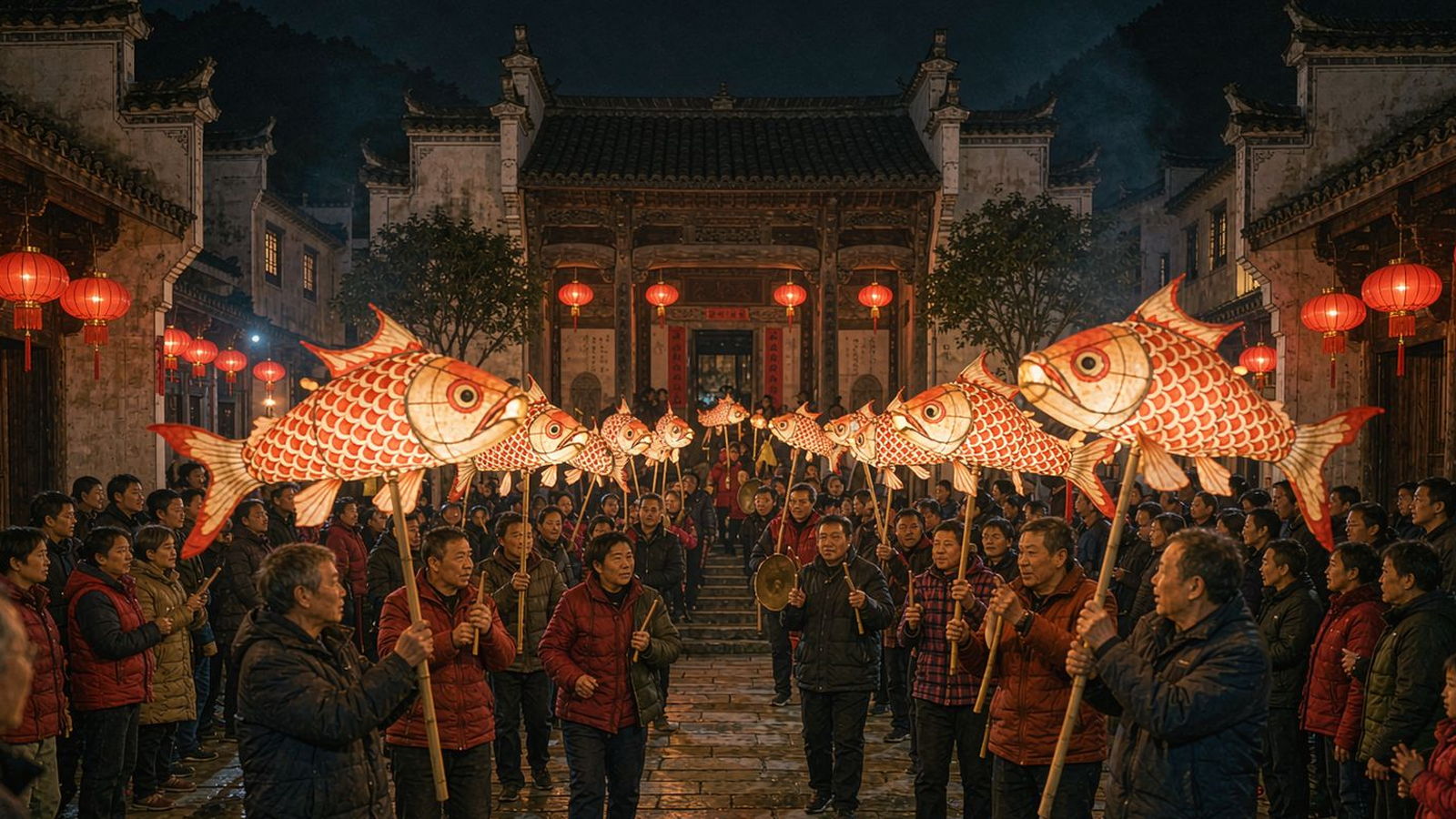 歙县汪满田村·嬉鱼灯（示意图）